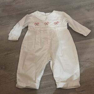 Petit Ami White Baby Romper with Candy Canes